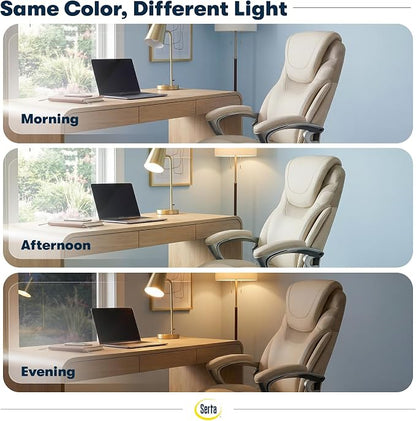 Serta Bryce Executive Office Chair - Ergonomic Computer DeskChair with Lumbar Technology - Adjustable Height - Memory Foam Body Pillows - 360° Swivel Rolling Base - Bonded Leather - Cream