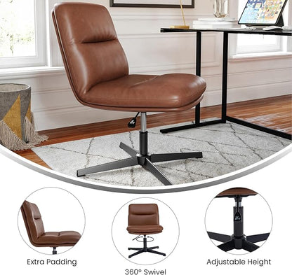 Flash Furniture Chloe Commercial Mid-Back Swivel Office Chair, Padded LeatherSoft, Adjustable Height, Ergonomic Mid-Rise Back, Armless, Stationary, Cognac/Black
