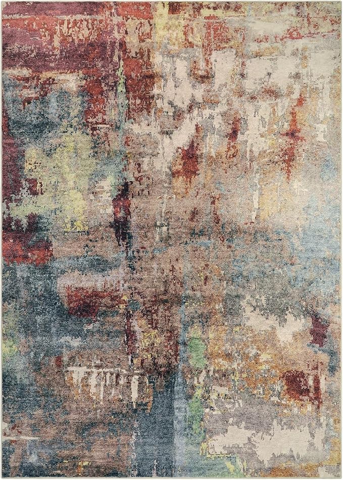 Lahome Modern Abstract 5x7 Area Rugs for Living Room, Washable Bedroom Rug Soft Non Slip Low Pile, Faux Wool Contemporary Carpet for Indoor Floor Decor Home Office Dining Room,Red/Multi