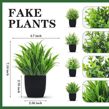 Der Rose 4 Packs Fake Plants Small Artificial Mini Faux Plants for Bathroom Home Office Shelf Black Decor Indoor