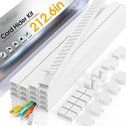 Wire Covers for Cords on Wall, 212.6in Cord Hider Wall, Cord Covers for 2-3 Wires on Wall, Paintable Cable Hider Raceway, Easier Set-up Wire Hider, Self-Adhesive Cable Cover, W0.95 H0.55in, White