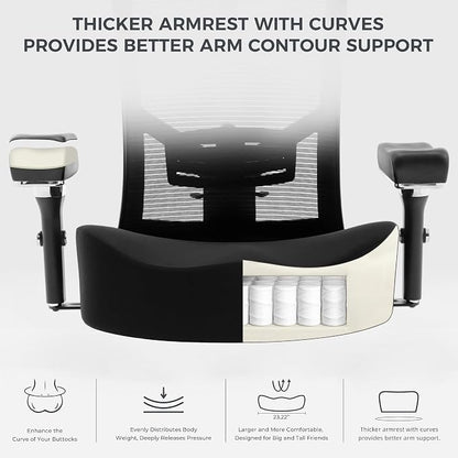 600lbs Big and Tall Office Chair with Wider W-Shaped Thick Seat Cushion, Ergonomic Computer Mesh Desk Chairs for Heavy People, Computer Chair, Adjustable Lumbar Support, 4D Armrests Footrest Headrest