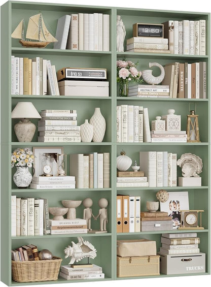 FOTOSOK 6-Tier Open Bookcase and Bookshelf, Freestanding Display Storage Shelves Tall Bookcase for Bedroom, Living Room and Office,Green Set of 2