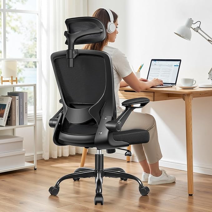 BESTFAIR Office Chair Ergonomic Desk Chair, Breathable Mesh Office Chairs with Adjustable Lumbar Support, Flip-Up Arms, Computer Desk Chair Comfy for Home Office, 6 Pack