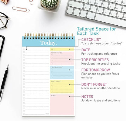 Sweetzer & Orange Daily & Weekly To Do List Notepad – Undated Work Planner & Organizer with Wish List Section, 52-Sheet Coiled Task Pad for Productivity – TURQUOISE To Do List Notebook for Work