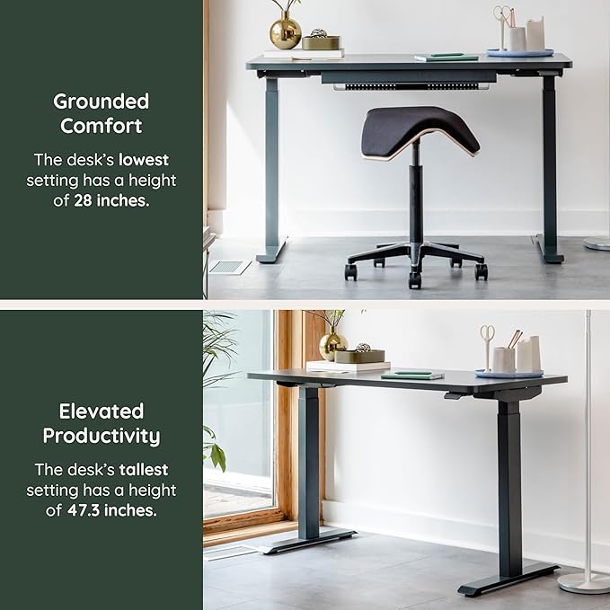 Branch Duo Standing Desk 48 Inches - Adjustable Standing Desk with 20” Range - OLED Control Panel - Frameless Design & Compact Size Suitable for Many Spaces - Woodgrain Base - White Top