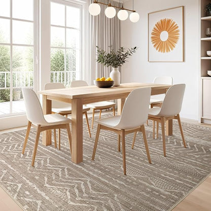 Nakagishi 6x10 Area Rugs Living Room: Washable Boho Large Neutral Soft Farmhouse Area Rugs Stain Resistant Modern Non-Slip Indoor Floor Carpet for Bedroom Nursery Kids Playroom Office-Dark Brown