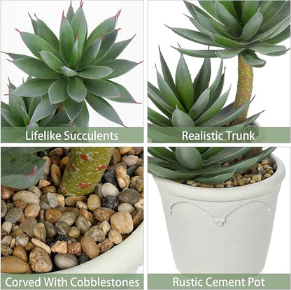 Hollyone Large Artificial Succulent Plants Fake Agave Succulents Potted 13" Faux Plant in Vintage Cement White Pot Succulent Aloe Plant Indoor for Desk Home Office Living Room Table Shelf Decor