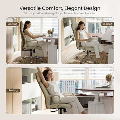 EUREKA ERGONOMIC Aric Executive Office Chair, High Back PU Leather Desk Chair with Lumbar Support, Professional Modern Home Office Chair with Large Headrest & 3-Position Recline(Pack of 3, Beige)