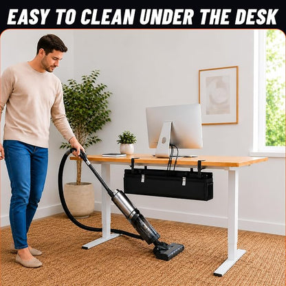 Large Under Desk Cable Management Tray, 28", Black Standing Under Cable | No Drill, Fabric Cord Organizer with Reinforced Base, Clamp Mount Wire Management, For Office/Home & Standing Desk