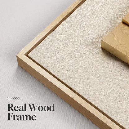 Framed 3D Wood Textured Wall Art, Large Modern Beige Geometric Wooden Artwork for Walls, Minimalist Neutral Square Paintings Wall Decor for Living Room, Dining Room, Bedroom, Office, 28x28 Inch