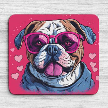 Pink Mousepad Glamour Dog Bulldog Mouse Pad for Home Office Gaming Working Desk Computer Desktop Accessories Non-Slip Rubber Mousepad for Dog Lovers