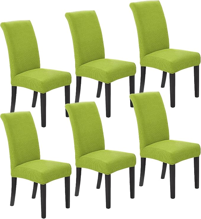 Chair Covers for Dining Room Set of 6, Stretchy Dining Chair Covers, Textured Jacquard Kitchen Chair Slipcovers, Classy Decor for Home and Banquet (Apple Green, 6 Pack)