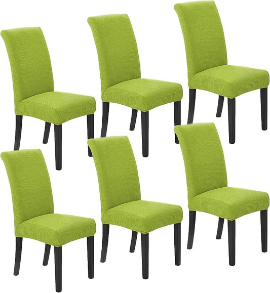 Chair Covers for Dining Room Set of 6, Stretchy Dining Chair Covers, Textured Jacquard Kitchen Chair Slipcovers, Classy Decor for Home and Banquet (Apple Green, 6 Pack)