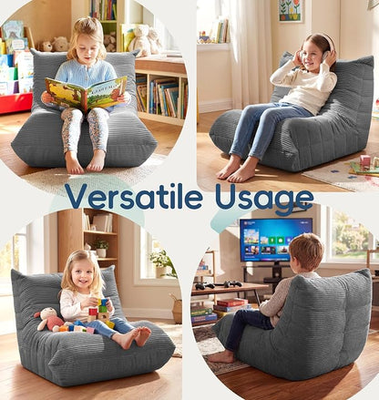 Hobestluk Small Bean Bag Chair Faux Fur Fabric BeanBag Couch for Playroom | Grey Corduroy,Ergonomic Design,Memory Foam,Strong Supportive,No Assembly Required,Decorative Style for Living Room Bedroom