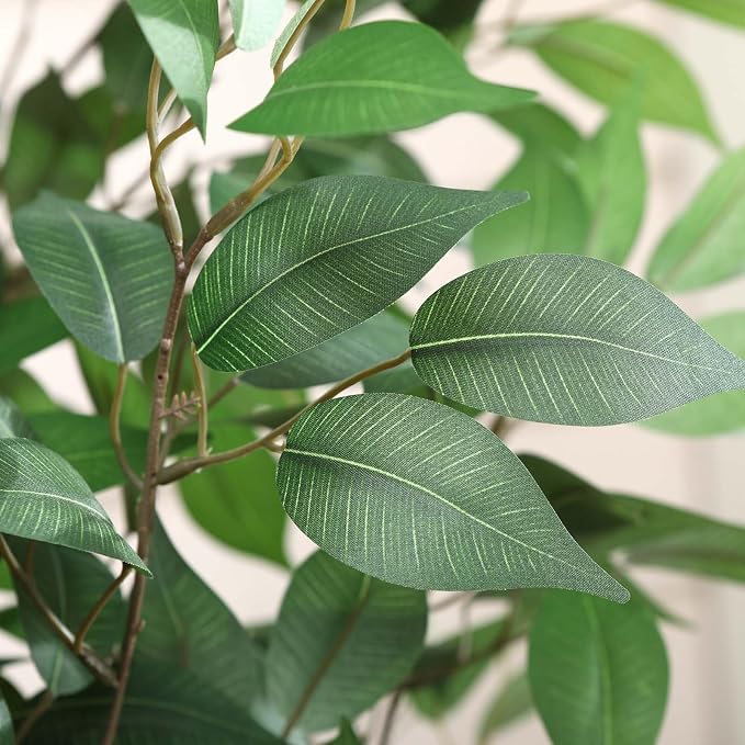 SOGUYI Ficus Artificial Tree 7ft Fake Silk Plant for Home Decor Indoor, Faux Tree in White Imitation Ceramic Planter Fake Floor Plant for Living Room and Home Office Corner Indoor Decor, Set of 1