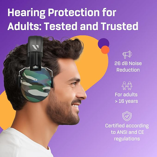 Vanderfields - Hearing Protection Ear Muffs - Over 31 dB (2K Hz) Broad Noise Cancelling Sound Reduction - Adults & Teens