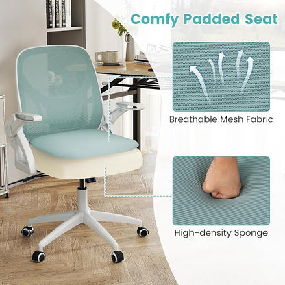 COSTWAY Office Chair, Comfy Swivel Rolling Desk Chair with Adjustable Height & Flip-Up Armrests, Ergonomic Mesh Computer Chairs with Lumbar Support for Working & Gaming (Blue)