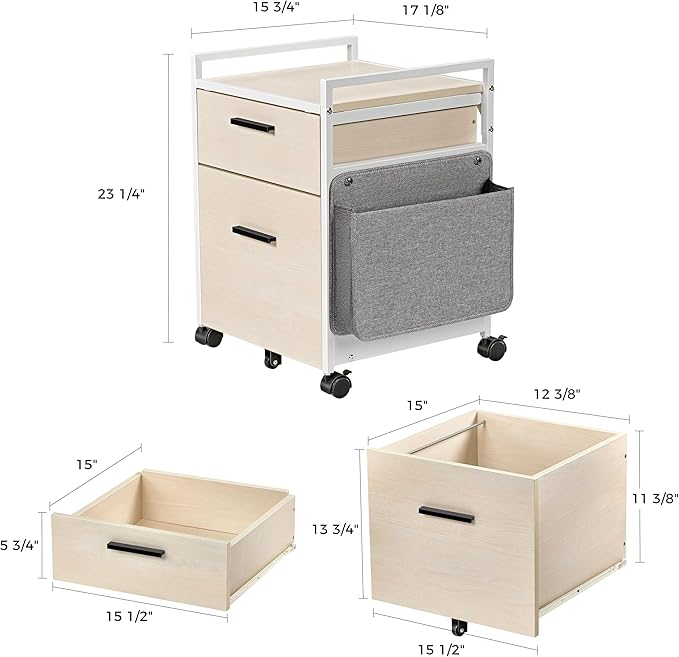 EUREKA ERGONOMIC 2 Drawer Mobile File Cabinet with Wheels, Solid Wood Rolling Storage Cabinet for Home Office, Space-Saving Under Desk Organization with Printer Stand,White
