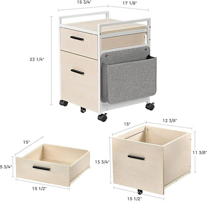 EUREKA ERGONOMIC 2 Drawer Mobile File Cabinet with Wheels, Solid Wood Rolling Storage Cabinet for Home Office, Space-Saving Under Desk Organization with Printer Stand,White