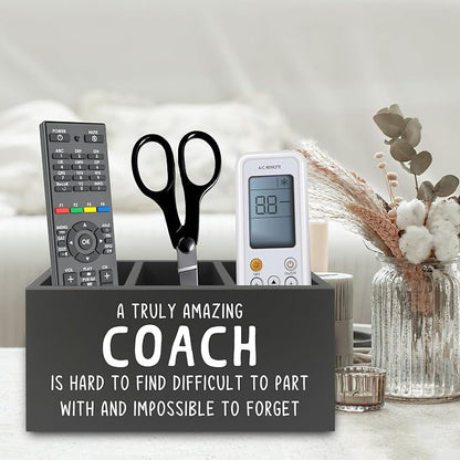 Coach Gifts Pen Pencil Holder Organizer for Desk, Best Coach Gift, Thank You Appreciation Gifts for Coaches Women Men Wooden Box Sign for Home Office Workplace Desk Tabletop Decorations