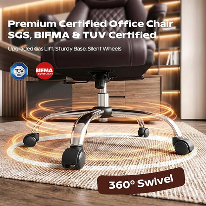 Office Chair, Ergonomic High Back Home Office Desk Chair, Big and Tall Breathable Leather Office Chair with Lumbar Support Flip-Up Armrests, Computer Chair with Rocking Function