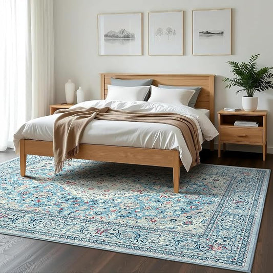 Goideal Washable Rug 3x5, Blue Area Rugs Non Slip, Indoor Low Pile Carpet with Rubber Backing for Living Room Kitchen Bathroom Entryway Office Bedroom