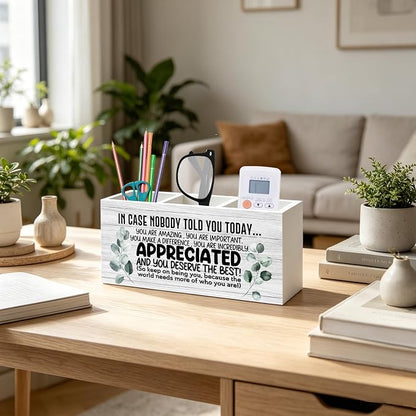 Inspirational Pen Pencil Holder Organizer for Desk, Appreciation Thank You Gifts for Women Men Friends Coworkers Wood Signs for Home Office Desk Tabletop Decor Accessories