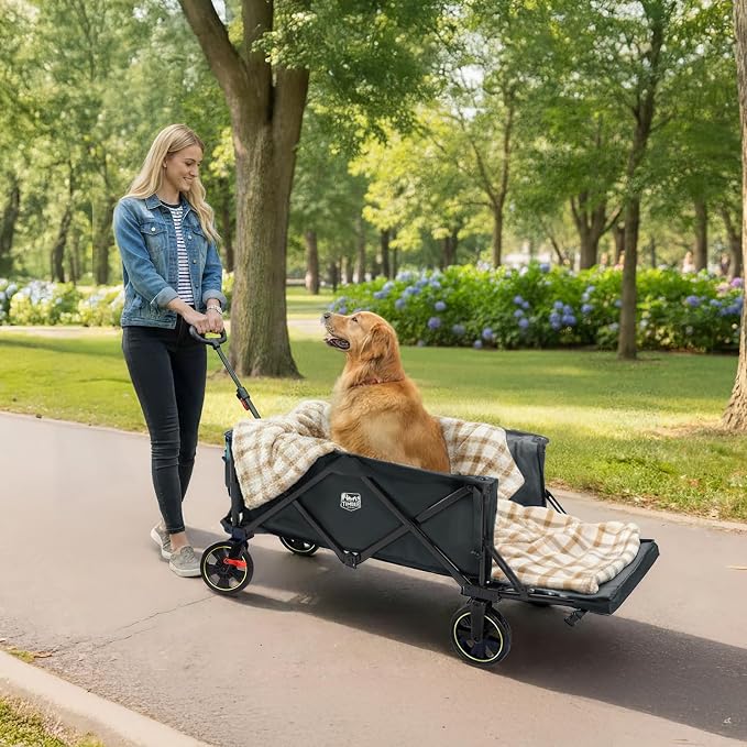 TIMBER RIDGE 49" Extra Long Collapsible Folding Wagon with Tailgate and Brakes, 250L Capacity All-Terrain Wagon Carts Foldable, 300lbs Portable Cart for Dog, Garden, Outdoor Camping Sports, Grey