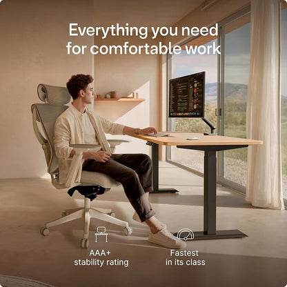 Desktronic HomeOne Standing Desk 54x28 — Ergonomic Sit Stand Home Office Desk, Made in Europe, Electric Dual Motor Height Adjustable, USB & USB-C Charging, Wobble-Free, Touchscreen, 3 Memory Presets