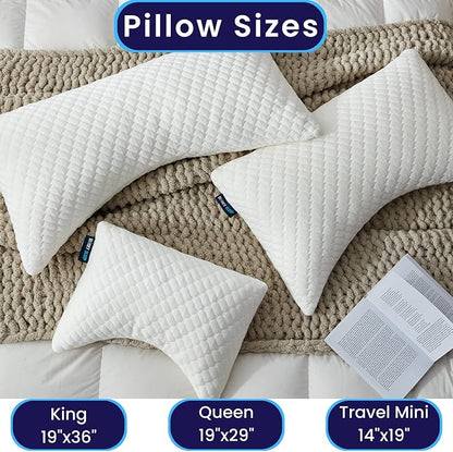 Sidney Sleep Mini Travel Size Neck Pillow - Knee, Back Lumbar and Support - Small Curved Pillow - 14 x 19 Inches - Adjustable Loft - Washable - Drawstring Backpack Included (White)