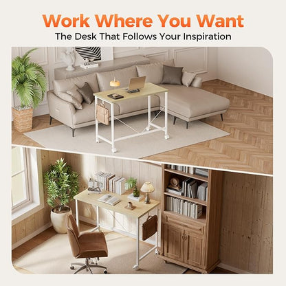 Mericonia 32 inch Rolling Computer Desk with Wheels, Gaming Desk for Small Spaces, Modern Simple Style Table for Home Office, Study Writing Table
