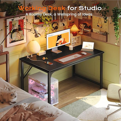 PRAISUN 40 X 24 Inch Computer Desk with Power Outlets & USB-C Port, Office Desk with Deeper Desktop, Study, Bedroom, Writing Work from Home Table, Metal Frame, Black