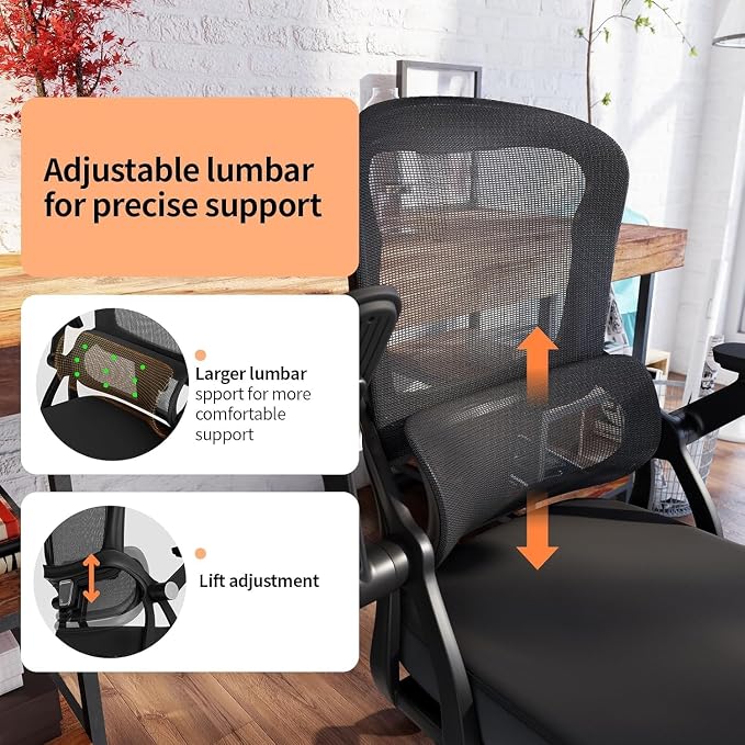 Ergonomic Office Chair - 350LB Comfy Desk Chairs with Adjustable Lumbar Back and Support, Mesh Computer Chairs with Wheels and Arms for Home Office, Study