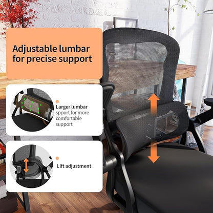 Ergonomic Office Chair - 350LB Comfy Desk Chairs with Adjustable Lumbar Back and Support, Mesh Computer Chairs with Wheels and Arms for Home Office, Study