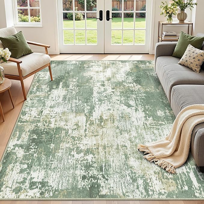 RELEANY Washable Area Rugs 2'x3' Non-Slip Modern Abstract Soft for Living Room Entryway Bedroom Kitchen, Print Pattern, Light Green/Yellow