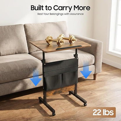 Small Mobile Standing Desk with Storage, 24" L×16" W Mobile Office Table, Rolling Laptop Table with 180° Flip, 32-47in Adjustable Height Desk for Small Spaces Home Offices