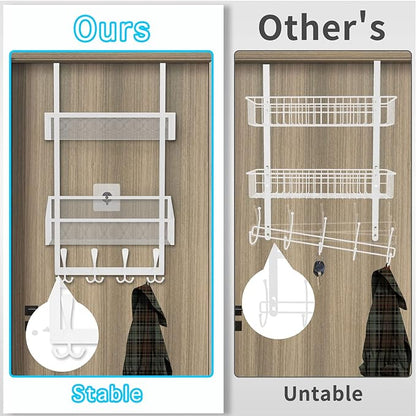 Kaiferty Over The Door Hooks Organizer, Coat Rack Over The Door Storage Hanger Towel Rack, Back of Door Storage Organizer for Bathroom,Bedroom,Kitchen,Office (White, 3-Tier)