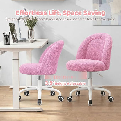 DurayLoly Vanity Chair Armless Cute Desk Chair with Wheels Soft Teddy Fleece Swivel Task Chair Adjustable Height & Silent Casters Ideal for Vanity Table, Bedroom & Dorm Lilac Purple