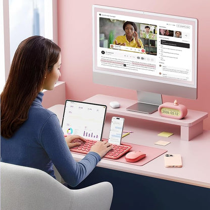 seenda Bluetooth Keyboard and Mouse for iPad, CTU-301 Wireless Multi-Device Connection Bluetooth+2.4G Keyboard Mouse Combo with Tablet Holder for iPad/MacBook/Windows, iOS/Android/Phone, Coral Pink