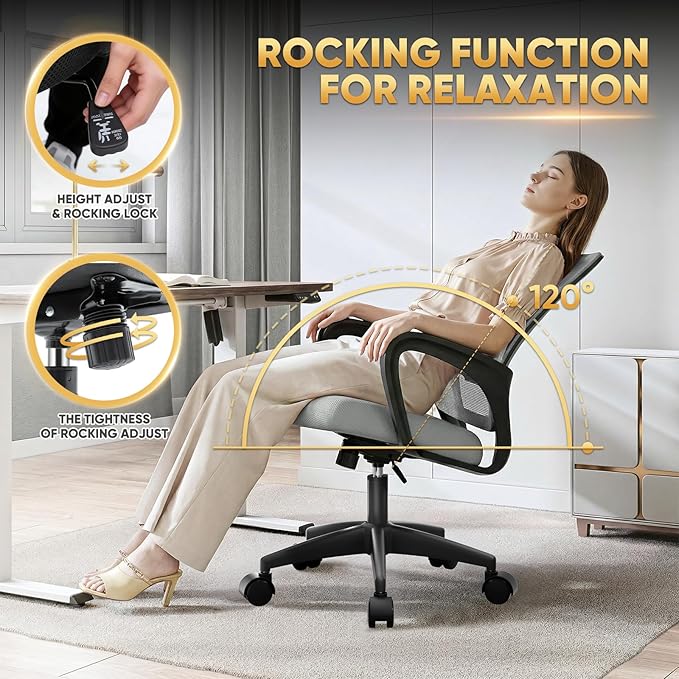 Magshion Ergonomic Office Chair 10 Pack, Mid-Back Mesh Desk Chair, Adjustable Swivel Computer Chair with Lumbar Support & Breathable Backrest for Gaming, Work, Study, 300 Lbs Capacity, Light Gray