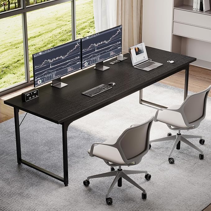 Coleshome 79 Inch Large Computer Desk with Power Outlet, Extra Long Desk for Home Office & Gaming, Spacious Writing Table for Study and Crafting, Black