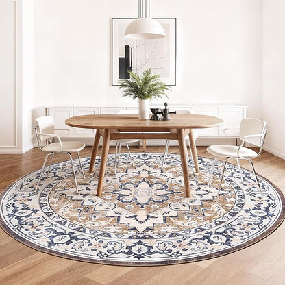 Lofus 8ft Area Rugs for Living Room, Washable Area Rug, Rugs for Bedroom, Kitchen, Vintage Boho Carpet, Soft Non-Slip, Low Pile Large Area Rug for Office Dining Room, Floral Brown