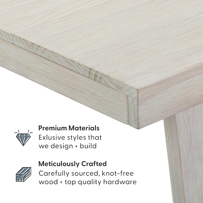 Plank+Beam 72 Inch Farmhouse Dining Table, Large Wooden Rectangular Dinner Table for Dining Room, Home Office, Living Room Furniture, Easy Assembly, White Sand Wirebrush