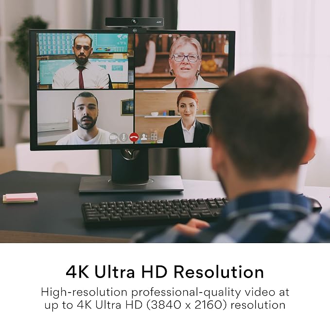 MEE Audio C11Z 4K Ultra HD Webcam with ANC Microphones, 4X Digital Zoom, Low Light Correction, Wide Angle Lens and Privacy Cover for Zoom Video Conferencing on Computer PC Mac Laptop Desktop