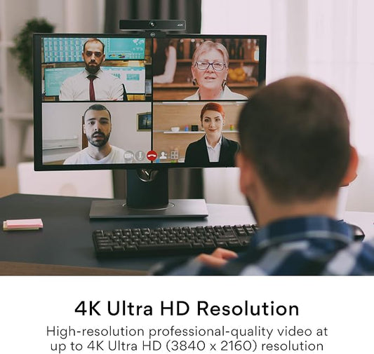 MEE Audio C11Z 4K Ultra HD Webcam with ANC Microphones, 4X Digital Zoom, Low Light Correction, Wide Angle Lens and Privacy Cover for Zoom Video Conferencing on Computer PC Mac Laptop Desktop
