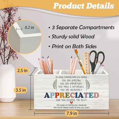 Inspirational Pen Holder Organizer for Desk Accessories, Teacher Appreciation Gifts, You Are Amazing Motivational Quote Wooden Box Sign Desk Decorations for School Office Tabletop Decor