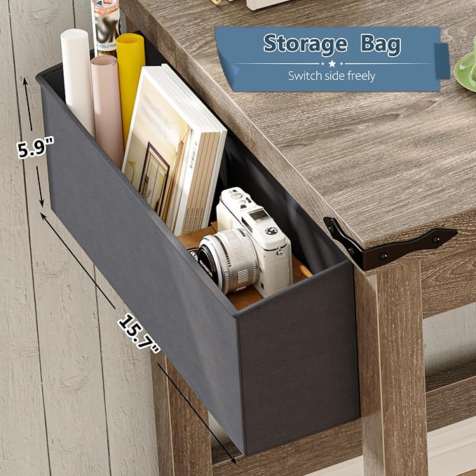 EnHomee 40 Inch Small Desk with Storage Bag Detachable,Study Desk with Power Outlet, Modern Simple Home Vanity Desk and Writing Desk for Small Spaces, Bedroom,Ash Gray