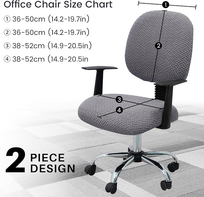 MIFXIN Computer Office Chair Cover Stretch Elastic Slipcover 2 Piece Stretchable Jacquard Computer Chair Seat Covers Furniture Protector for Office Home, Only Covers NO Chair (Grey)
