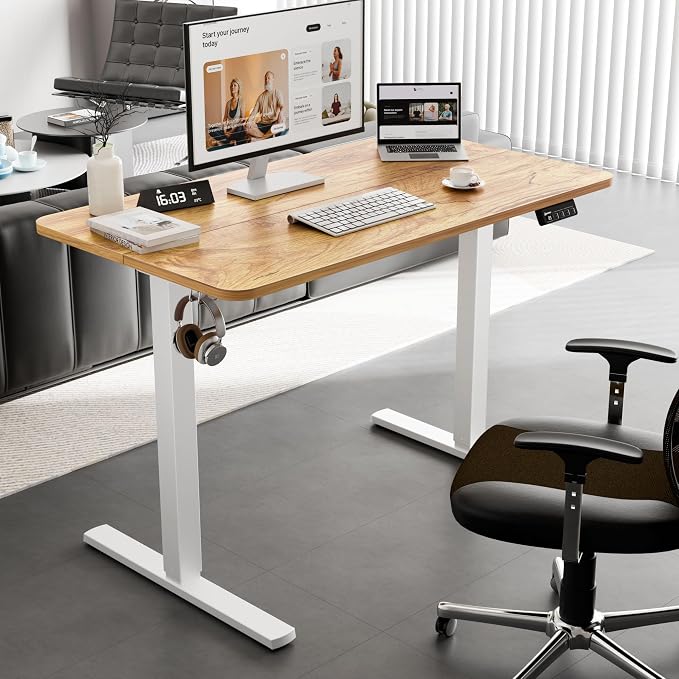 ERGOMAKER 43" Electric Standing Desk, Adjustable Height, Sit Stand Up Desk for Home Office & Computer Workstations, Memory Controller, Light Rustic Brown